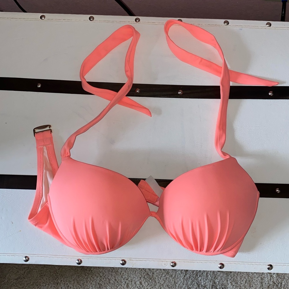 EUC Victoria’s Secret Neon Coral Push-Up Bikini top 36C
